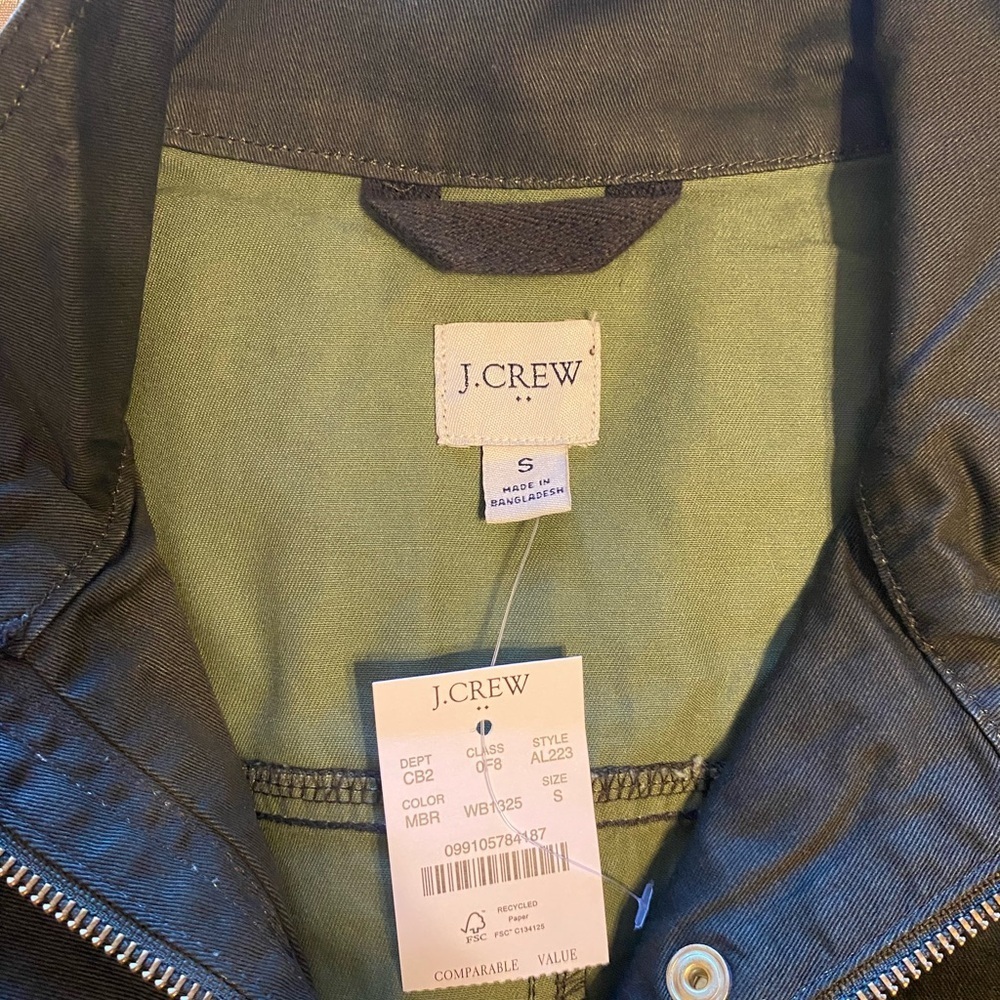 NEW- J. Crew Resin-coated twill field jacket. Mossy Brown. Size small - Picture 6 of 9